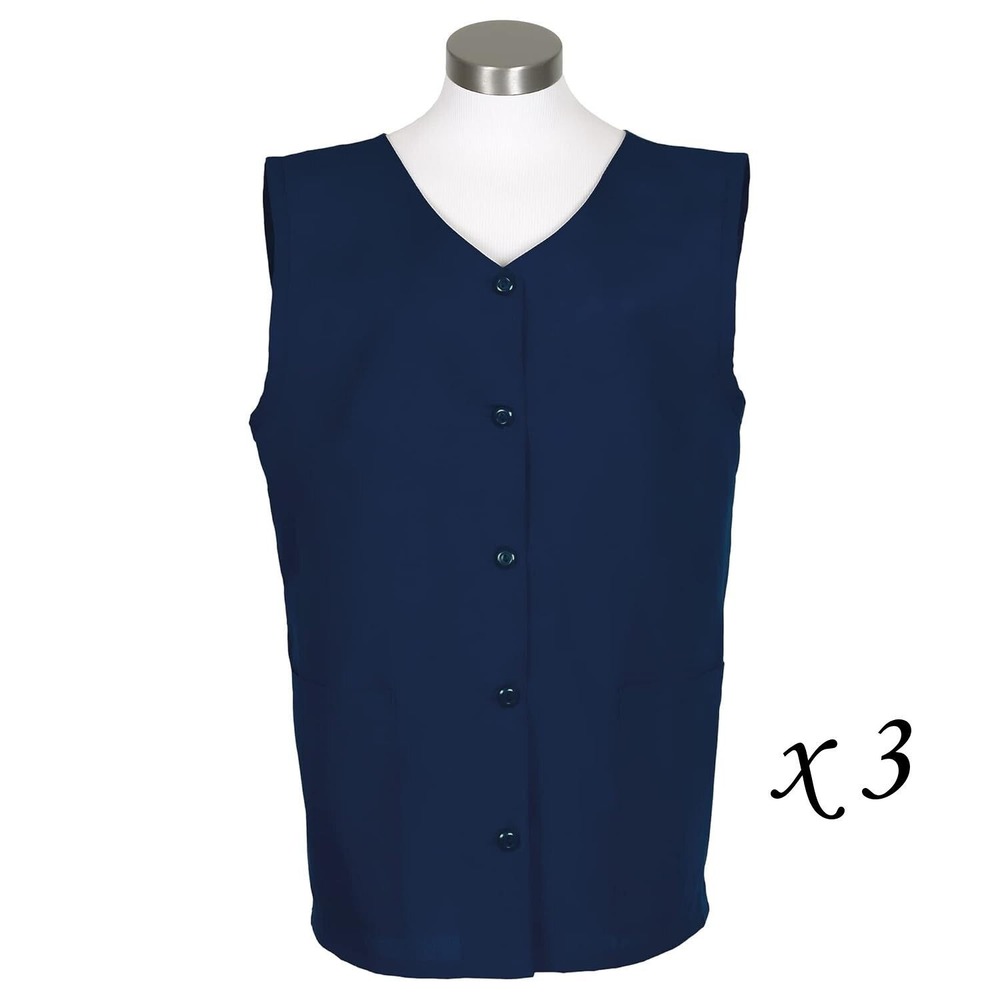 3 Fame Women's Sleeveless Smocks K76 - Pharmacy Food Service Uniform - Navy - M